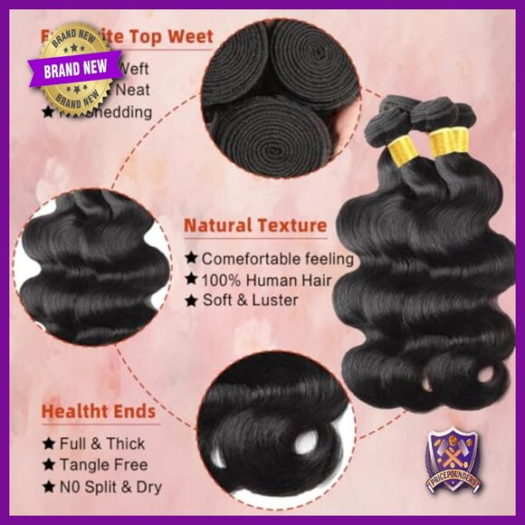Brazilian Virgin Human Hair Extensions 3 Bundles Body Wave 16 18 20 Inch